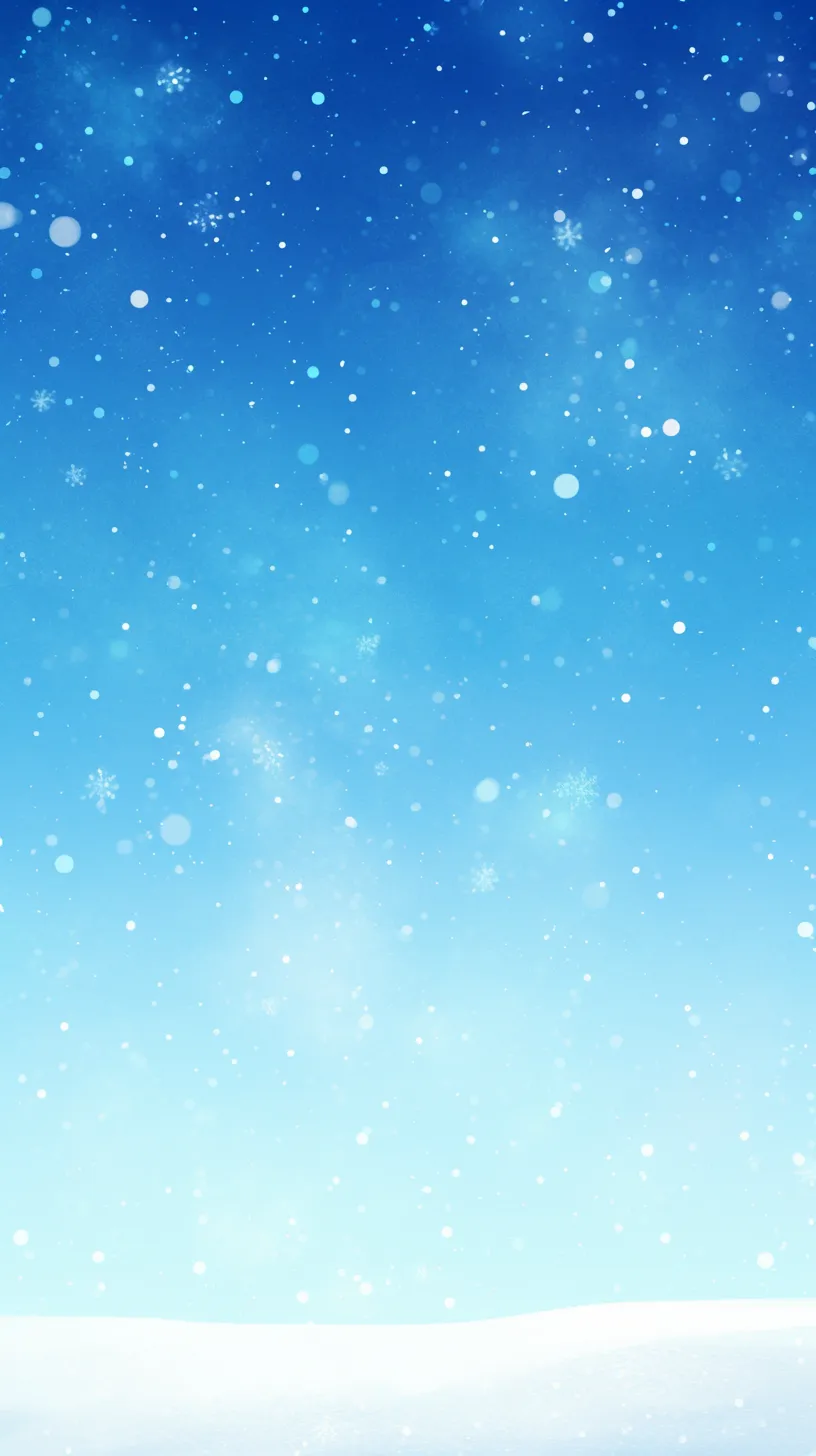 かわいい冬空の壁紙｜濃い青から淡い青へと広がる雪空が描かれたかわいい冬の壁紙です。大小の雪が舞い降り、深い空気感と幻想的な広がりが感じられるシンプルで美しい冬の表現です。