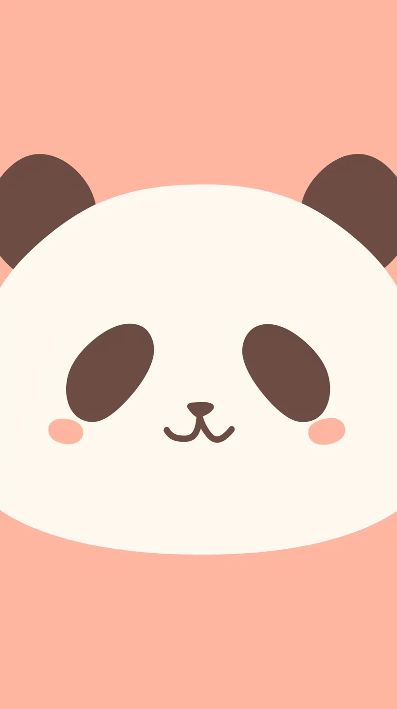 かわいいパンダ壁紙ピンク顔アップ｜淡いピンク背景に大きな顔を寄せたかわいいパンダ壁紙。丸い輪郭とシンプルな目鼻の配置に頬の赤みが加わり、やさしい温かさを引き出している。