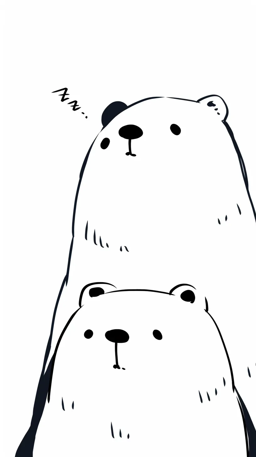 ペア画 壁紙 クマの積み重ね｜シロクマやパンダが縦に重なり合う姿がユーモラスに描かれた壁紙。ペア画にすると上下で視線を交わす楽しさが生まれ、遊び心と親しみやすさが印象に残ります。