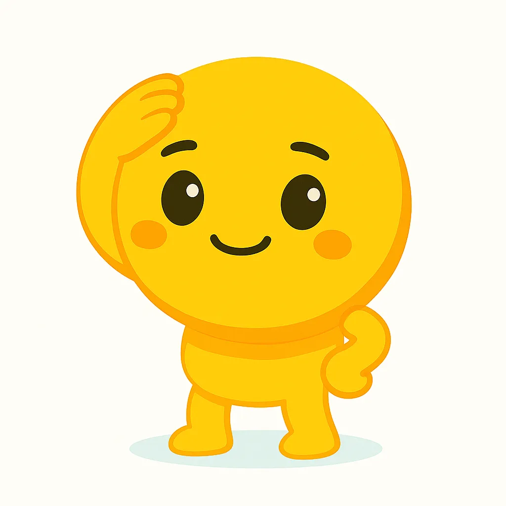 よしよし顔文字の黄色キャラ｜優しい手つきと微笑が特徴のよしよし顔文字モチーフ。( ´ ▽ ` )ﾉの表情に似せ、( ´・ω・)ﾉ(._.` ) のような慰めや励ましに応用しやすい温かみあるデザイン。