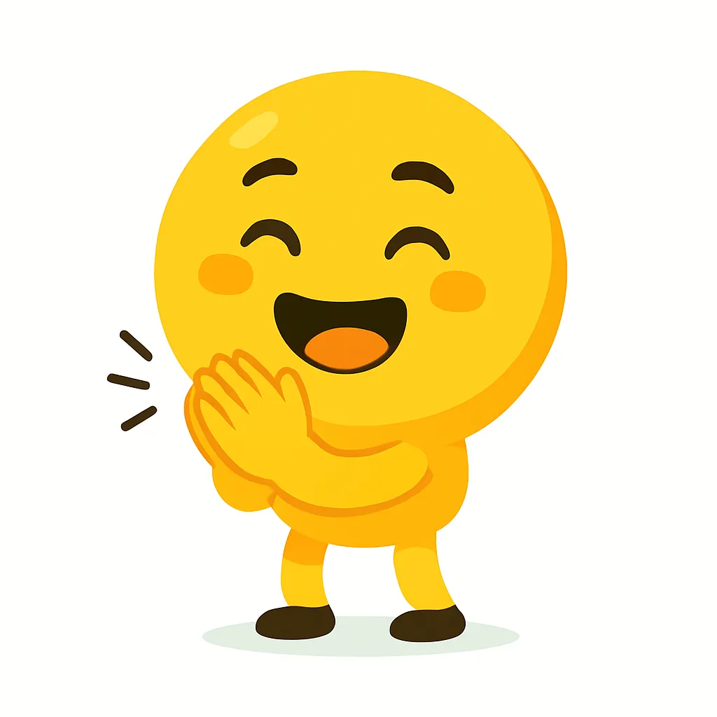 パチパチ顔文字の賞賛キャラ｜両手を広げて拍手をしている「顔文字」(≧▽≦)のキャラ。目を輝かせて歓声を送る姿が、喜びや称賛の気持ちを強調しています。