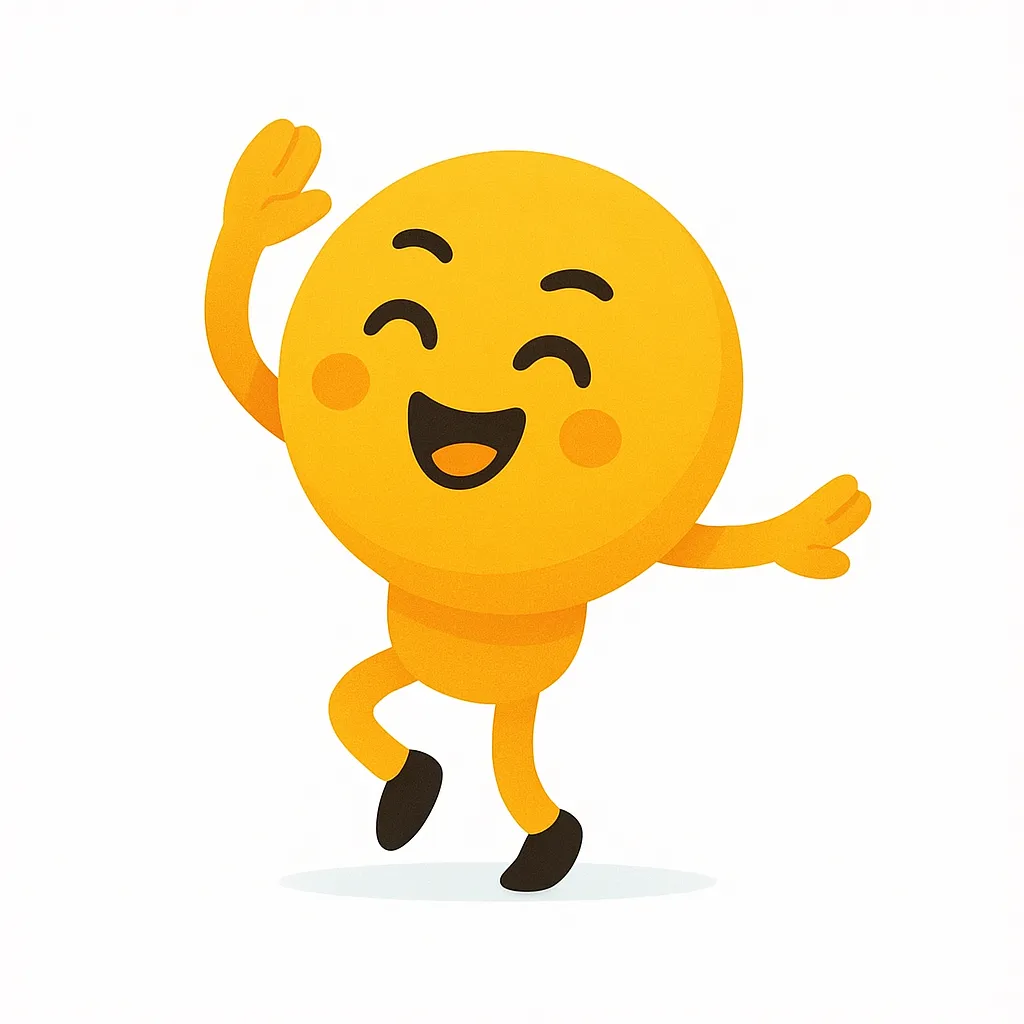 ダンス顔文字(≧∇≦)/｜両手を上げて弾けるように跳ねる動きが楽しい「ダンス顔文字」。バランスのとれた明るい構図と笑顔が元気を届けてくれる。