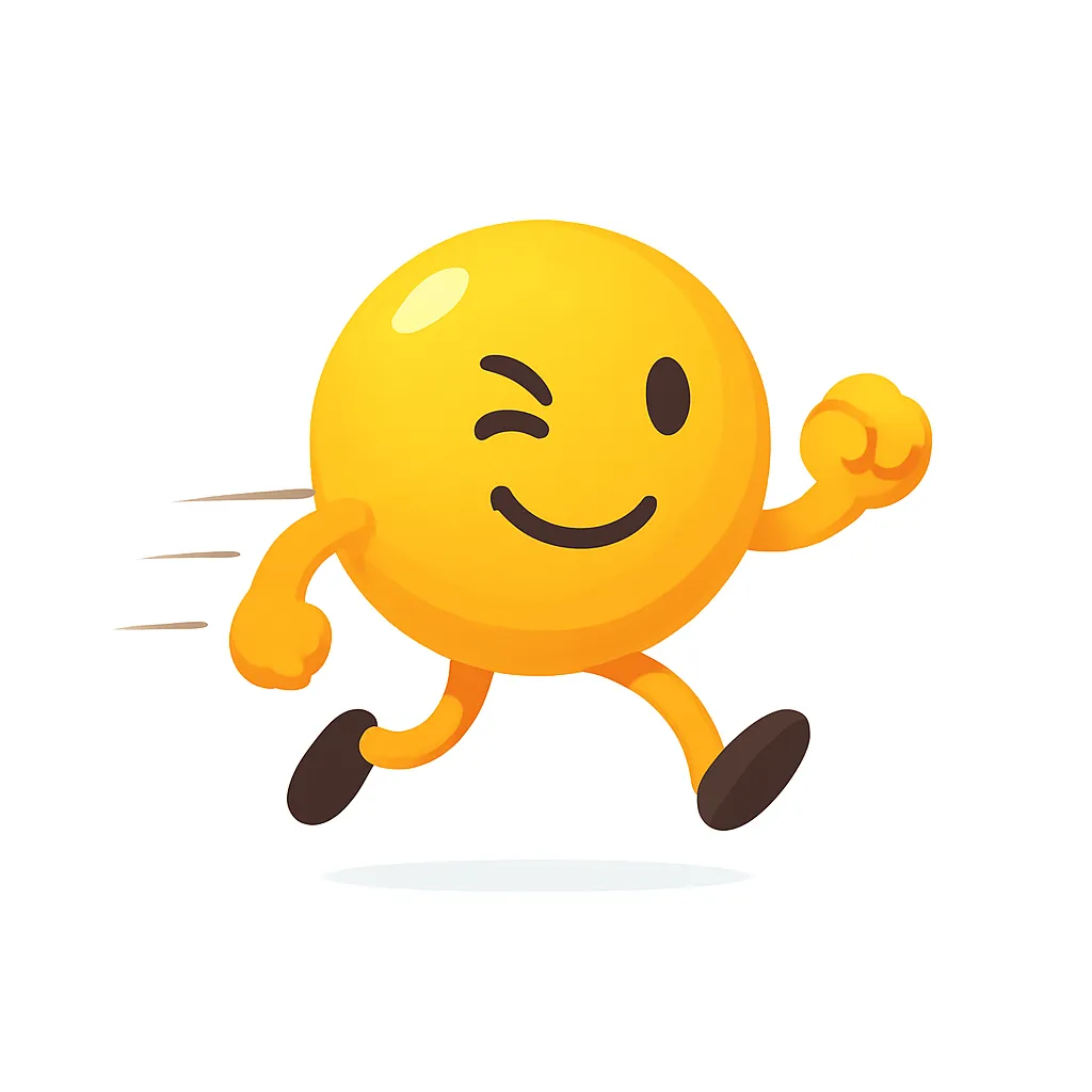 ブーン顔文字(＾o＾)ﾉ｜駆け出す勢いを持ったブーンのキャラ。左足を浮かせた躍動感と流線のエフェクトが元気な印象を強調。爽やかさとポップさが両立したスタイル。