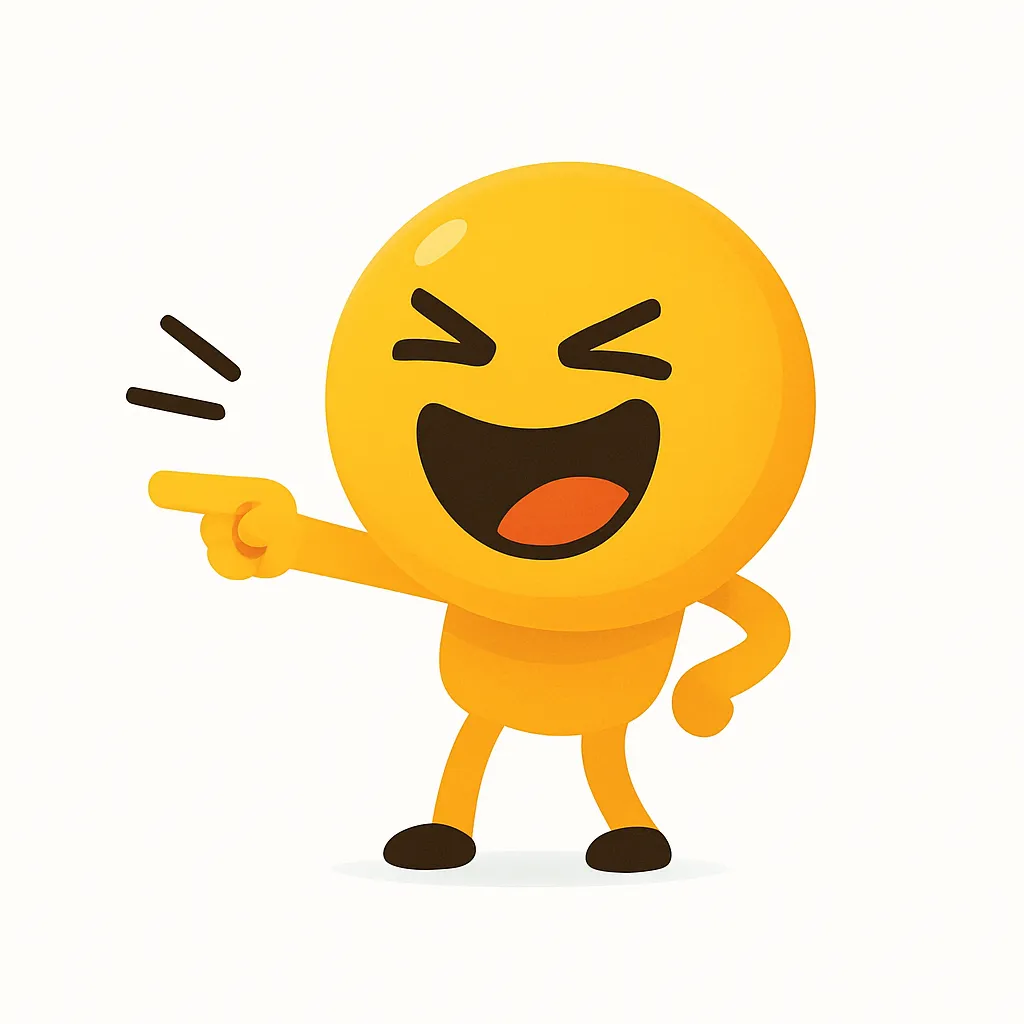 プギャー顔文字（＾o＾）／｜勢いよく笑いながら指を差すポーズのプギャー顔文字（＾o＾）／。口の形と目の角度が印象的で、冗談やツッコミ系に使いやすい。　（＾o＾）／