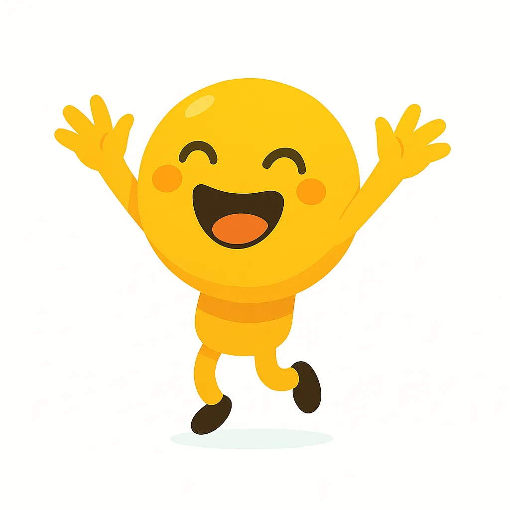 わくわく顔文字（＾ω＾）｜飛び跳ねるようなポーズとにこやかな笑顔が魅力のわくわく顔文字（＾ω＾）。頬の赤みや丸い目元が期待に胸をふくらませる雰囲気を伝える。　(＾ω＾)