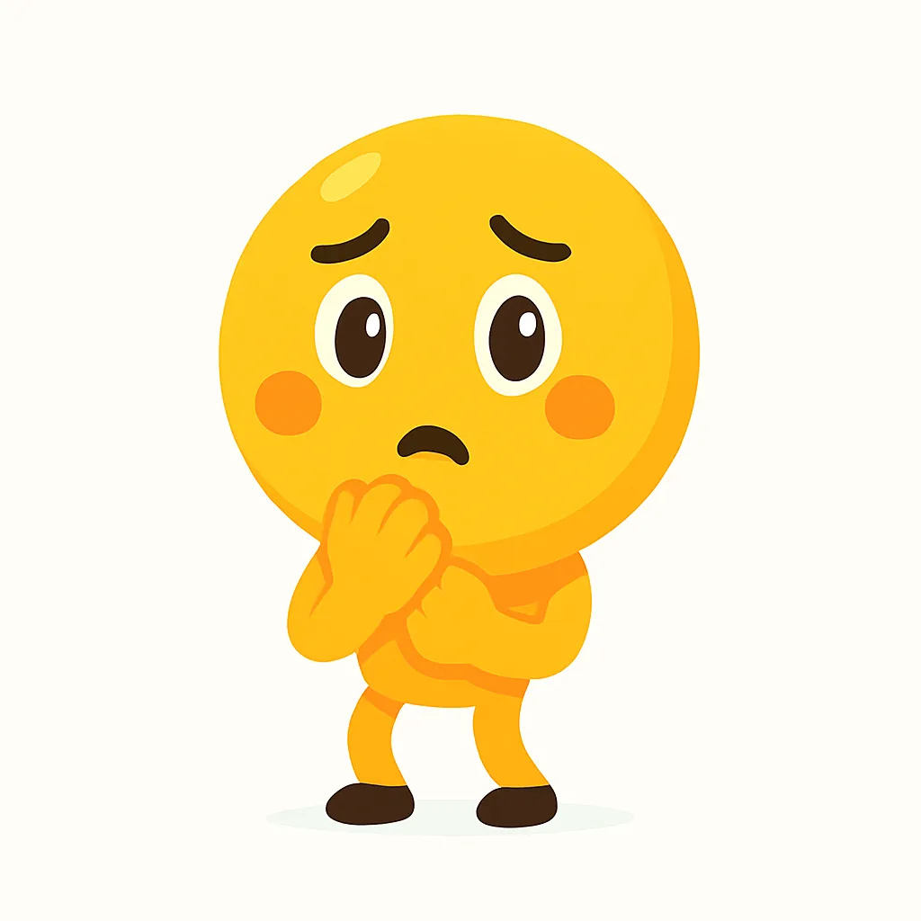 ドキドキ顔文字（・_・;）｜胸元で手を重ねて不安そうに佇むドキドキ顔文字（・_・;）。視線の向きや口元のゆるみが、内心の緊張感や迷いを静かに描き出す。　（・_・;）