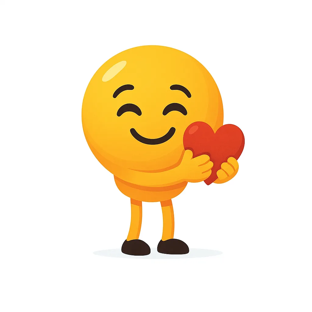ハート顔文字(*˘︶˘*).｡.:*♡｜ハートを両手でそっと抱える姿が愛らしいデザイン。柔らかな笑顔と丸みのあるシルエットが「ハート顔文字」の優しい印象を際立たせる。