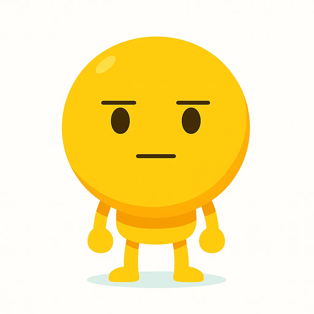真顔顔文字(-_-)｜一切感情を出さない真顔顔文字(-_-)をミニマルに再現。無表情の直線口と無装飾な姿勢が、何も言わずにすべてを語るような静かな雰囲気を生んでいます。