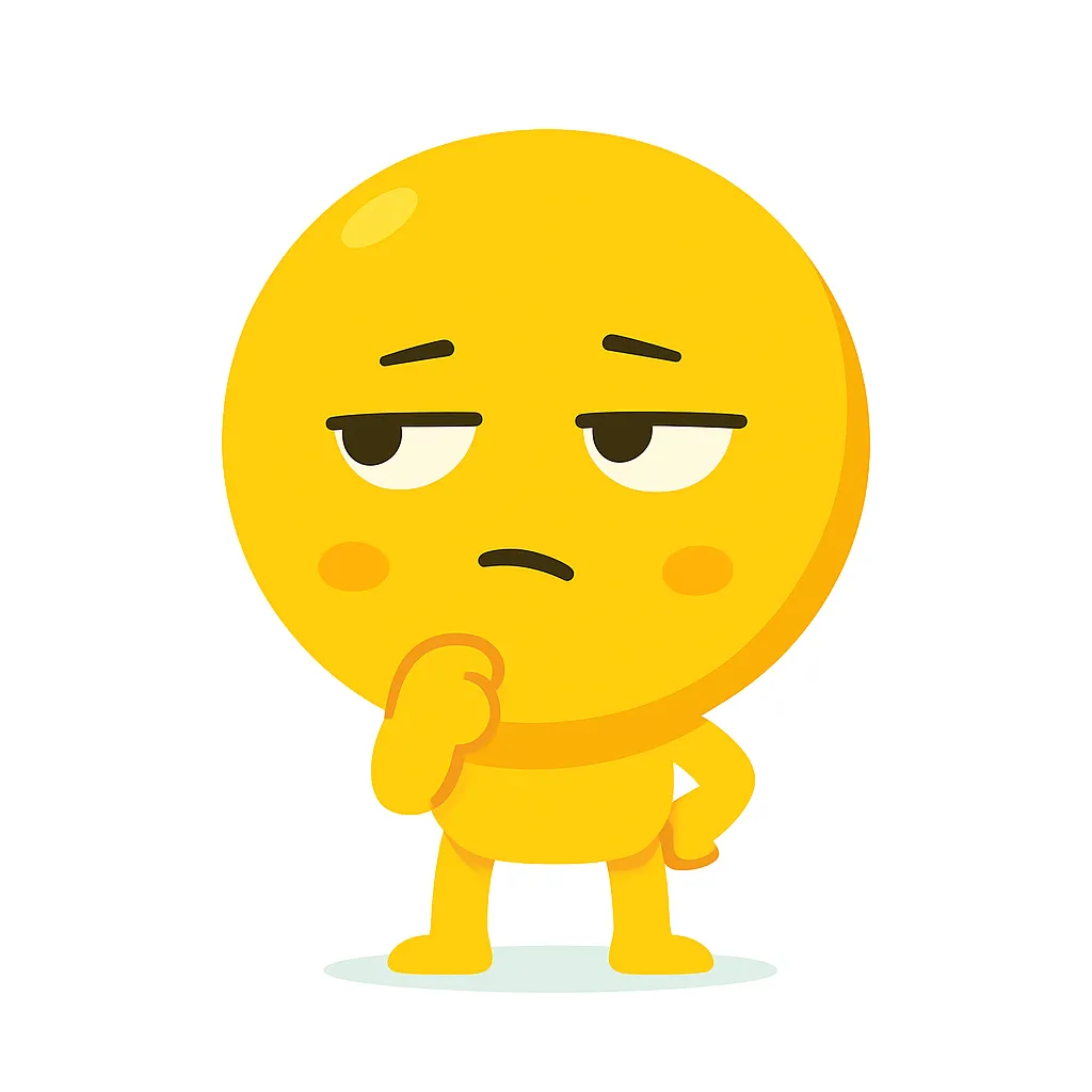 遠い目顔文字(・_・)｜視線をそらした遠い目顔文字(・_・)を静かなタッチで描写。片手を添える仕草が考えごとの最中を示し、物思いにふけるような静寂を感じさせます。