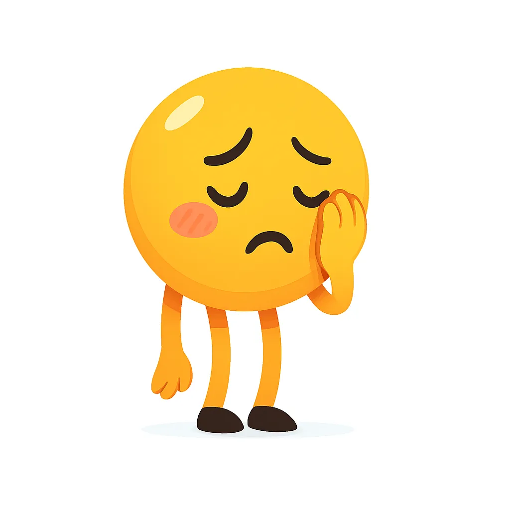 恥ずかしい顔文字(///∇///)｜目を伏せた優しい表情と頬に浮かぶ赤みが「恥ずかしい顔文字」の奥ゆかしさを演出。やわらかな黄色が印象をやさしく包む。