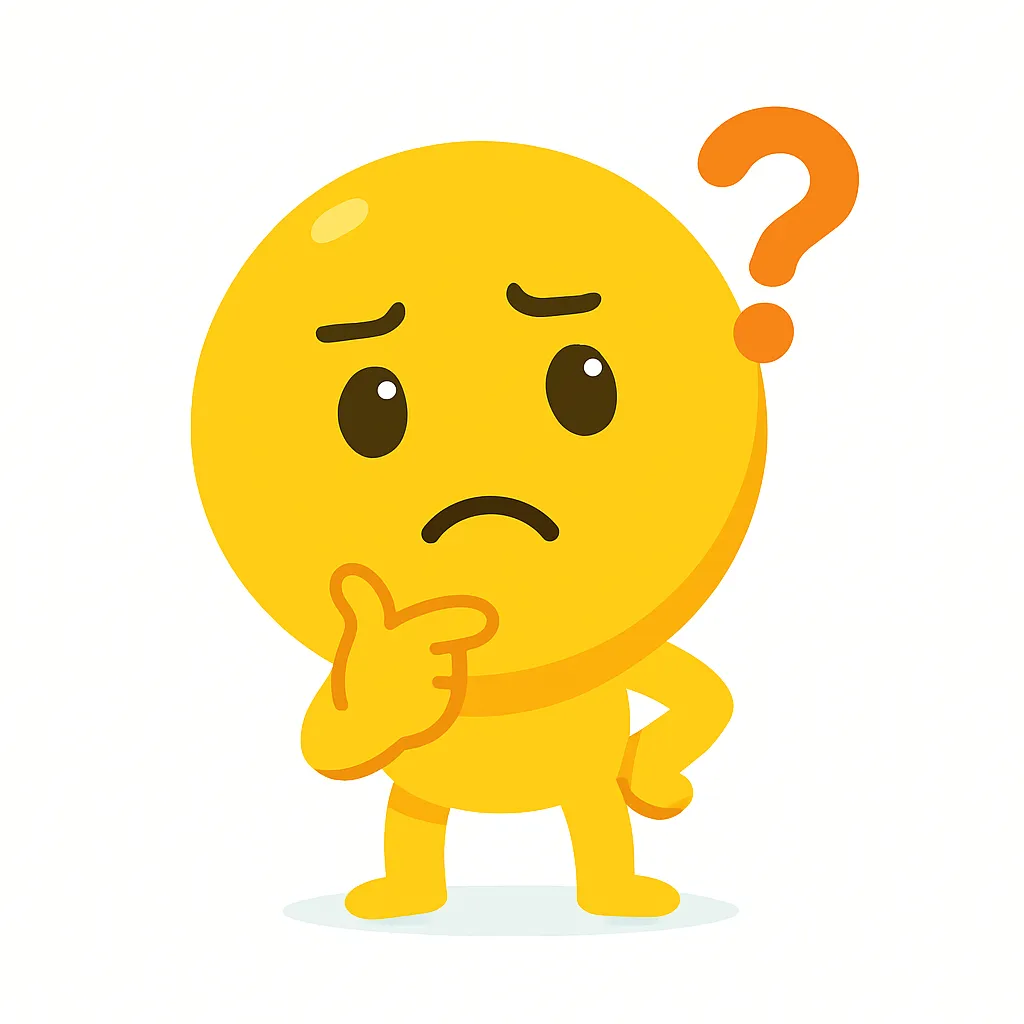 はてな顔文字(･_･?)｜頭にクエスチョンマークを浮かべて考え込むはてな顔文字(･_･?)のモチーフ。素直なまなざしと手の仕草で、戸惑いや疑問の雰囲気をやさしく描いています。