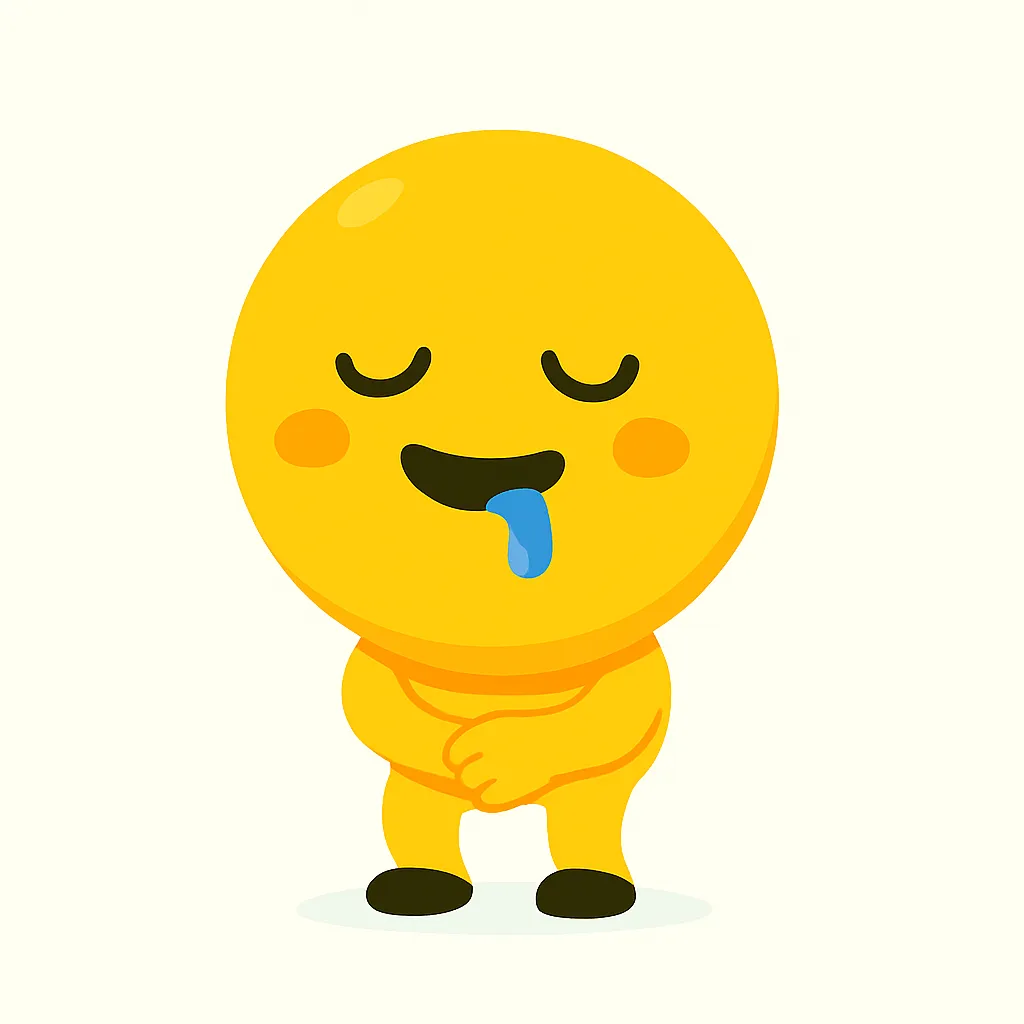 よだれ顔文字(´ρ`)｜うっとりした表情でよだれを垂らすよだれ顔文字(´ρ`)を愛嬌たっぷりに描写。とろんとした目としまりのない口元が、満足や妄想の世界観を生き生きと演出しています。