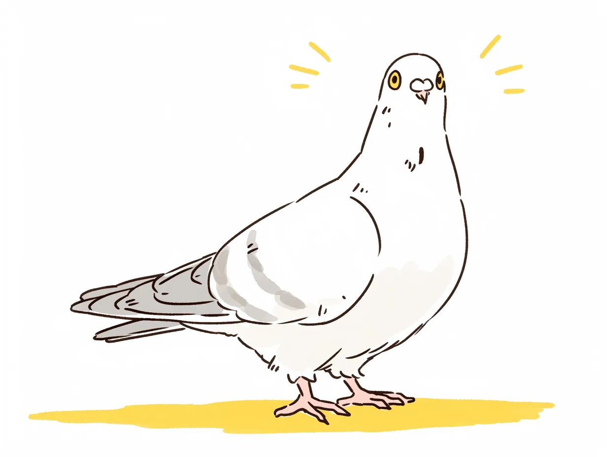 ゆるいハトのリアル寄りイラスト｜やや細部まで丁寧に描かれ、自然な質感を持たせています。ゆるいハトの落ち着いた表現は、信頼感を重視するビジネスシーンに適した素材です。
