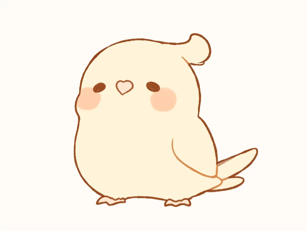 ゆるいインコのシンプルデザイン｜柔らかい色合いと丸みを帯びた線で構成され、親しみやすい雰囲気を持たせています。ゆるいインコの素朴な表現は、資料や広告に安心感を与える素材として活用できます。