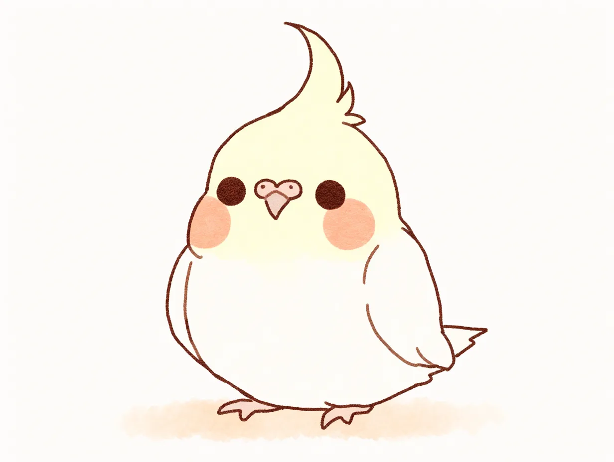 ゆるいインコのほっぺがかわいい姿｜大きな丸いほっぺとシンプルな造形が特徴で、愛嬌を感じさせる仕上がりです。ゆるいインコの可愛らしさを強調し、広報やSNS投稿のアクセントに役立ちます。