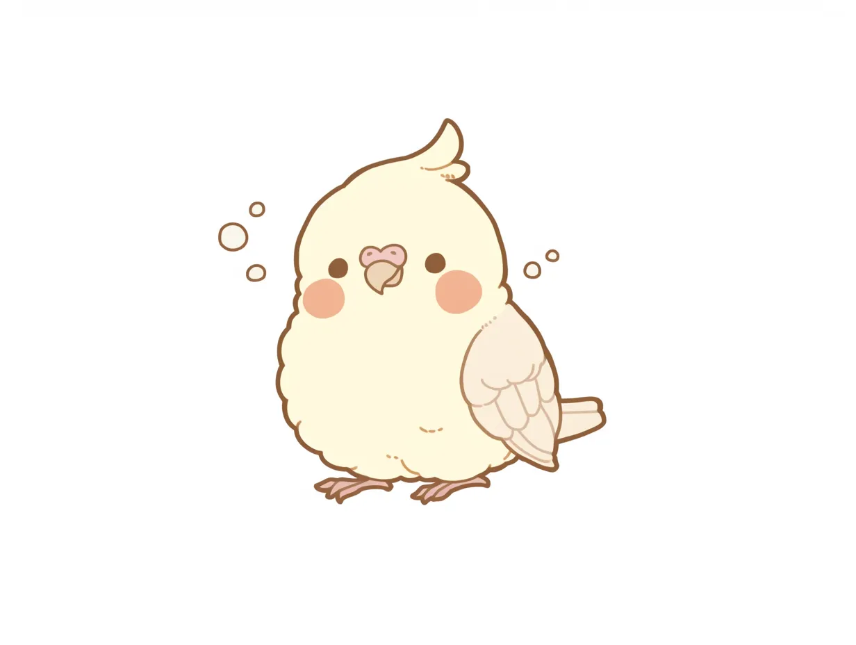 ゆるいインコのふんわり線画｜細やかで優しい線を活かした描写が印象的で、柔らかい雰囲気を演出します。ゆるいインコの穏やかさを際立たせ、親近感を持たせたい資料に適した素材です。