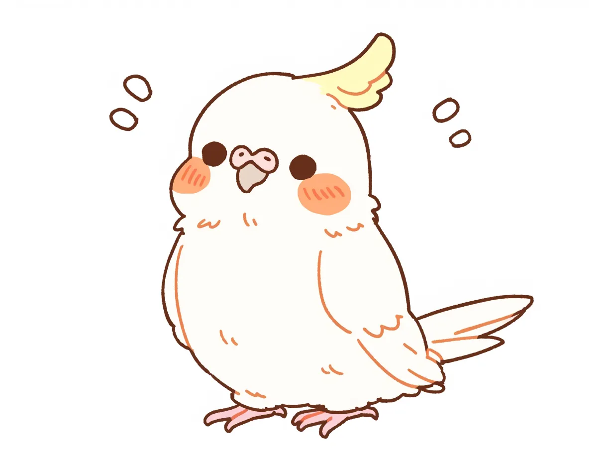 ゆるいインコの活発な立ち姿｜元気なポーズと表情で描かれ、明るい印象を与えます。ゆるいインコの活発さが表現されており、サービス紹介や資料の中で生き生きとしたアクセントになります。