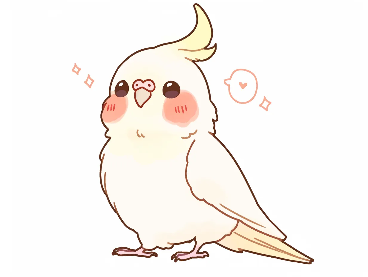 ゆるいインコのかわいい表情｜頬の赤みと柔らかい色調が調和し、愛らしい雰囲気を作り出しています。ゆるいインコの優しさを前面に出すことで、ビジネス用途に温かさを加える素材です。
