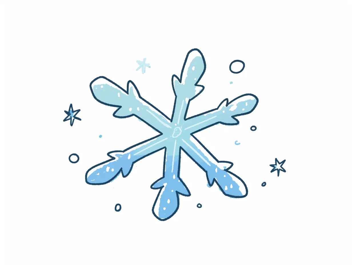 ゆるい雪の結晶のシンプルデザイン｜青い濃淡を活かしたゆるい雪の結晶が描かれたイラストです。すっきりとしたデザインが特徴で、プレゼン資料やチラシに取り入れやすいビジネス写真素材です。