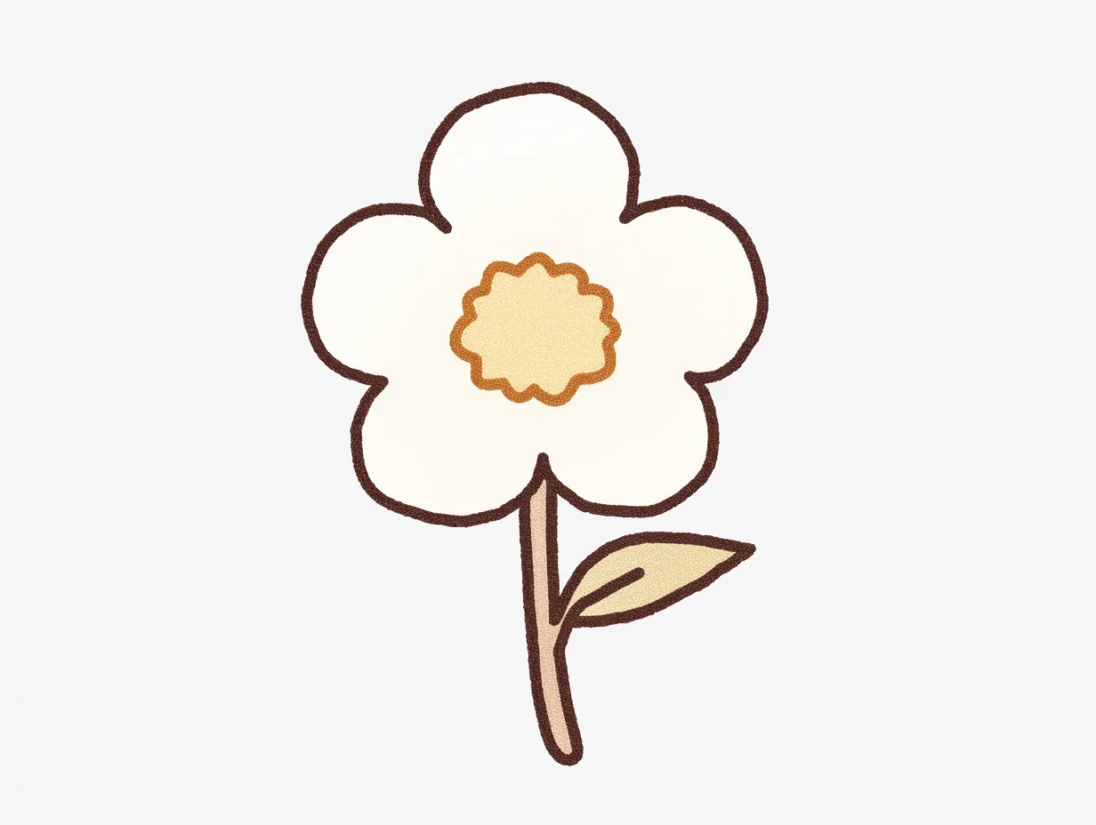 ゆるい手書きの花シンプルな一輪｜落ち着いた色調で仕上げた一輪の花を大きく配置したデザインです。線の太さや柔らかい色づけが特徴的で、ゆるい手書きの花ならではの素朴さをビジネスシーンに取り入れられます。