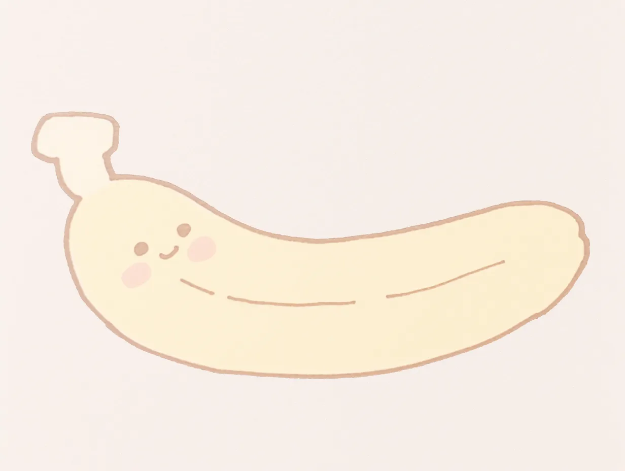 ゆるいバナナのミニマルなかわいいイラスト｜控えめな線と素朴な色で仕上げられたゆるいバナナ。シンプルながら柔らかい雰囲気があり、幅広い媒体で活用できる便利なビジネス素材です。