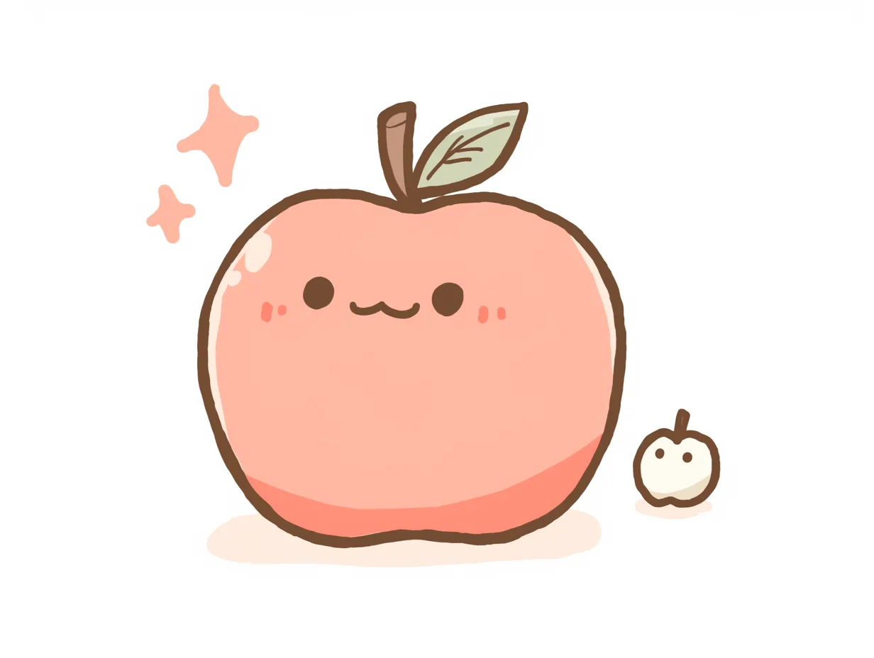 ゆるいリンゴの大小キャラクターイラスト｜大小のリンゴが並び、キャラクター的に表現されたゆるいリンゴ。コミカルで温かみのある雰囲気が、販促やSNS投稿に適した素材です。
