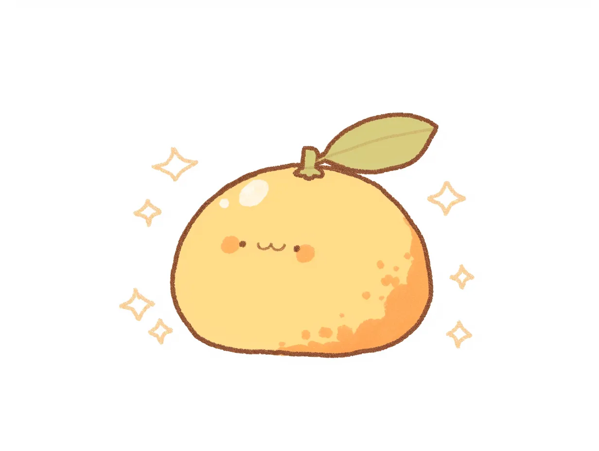 ゆるいみかんの小さくかわいいイラスト｜丸く小さな形にまとめられたゆるいみかん。シンプルながら愛らしい印象で、幅広い用途に適応できるビジネス写真素材です。