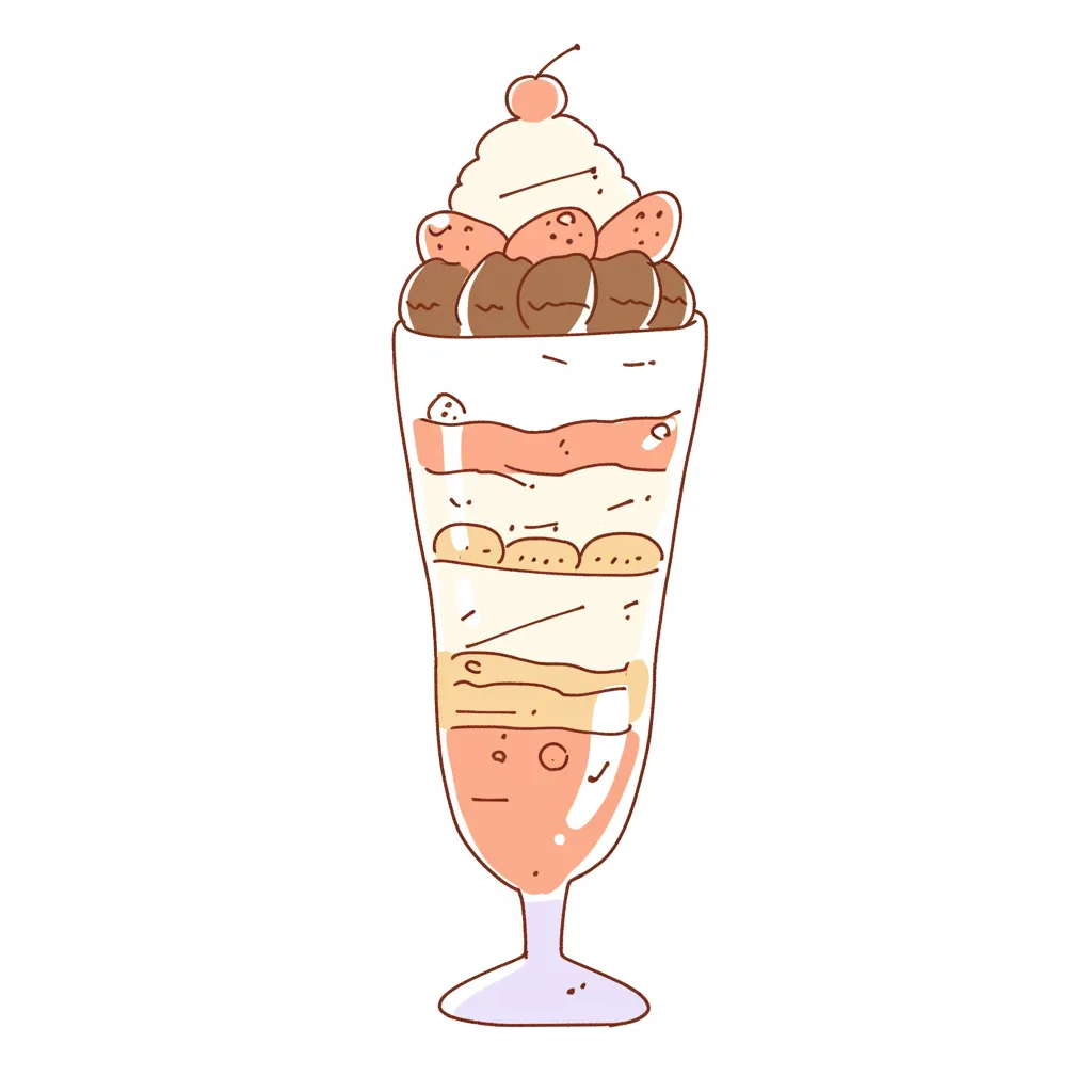 ゆるいパフェのシンプルでかわいいイラスト｜細い線とやさしい色合いで描かれたゆるいパフェ。シンプルながら層の表現が丁寧で、メニューや広告素材として使いやすいビジネス写真素材です。