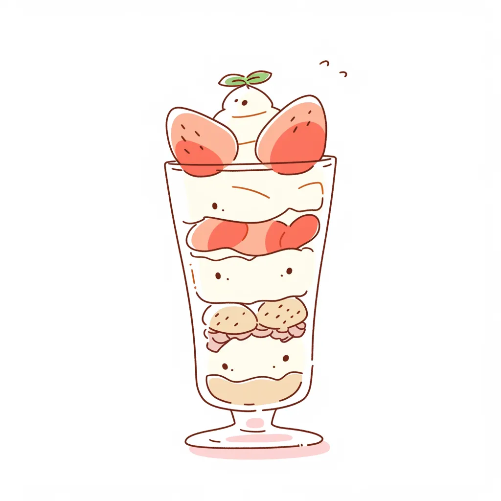 ゆるいパフェのかわいい層構造イラスト｜層ごとに異なる食材が楽しく描かれたゆるいパフェ。見やすく整理されたデザインで、メニューや紹介資料に活用できるビジネス素材です。