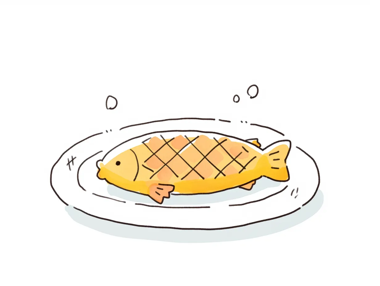 ゆるいたい焼きのお皿盛り｜白いお皿に載せられたゆるいたい焼き。シンプルで清潔感のある表現が、メニューや商品紹介に活用しやすいビジネス素材です。