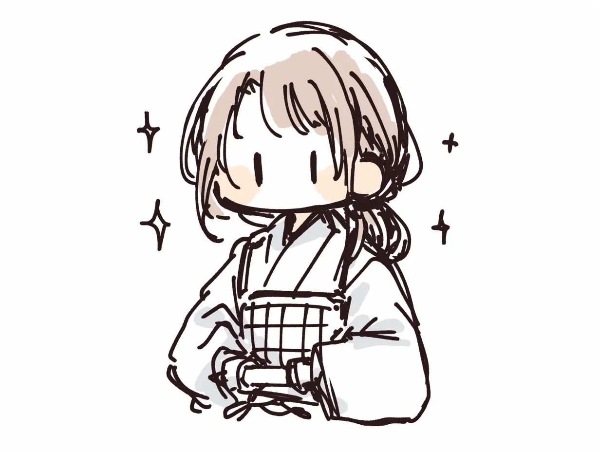 ゆるい剣道の女性キャラクターイラスト｜やわらかなタッチで描かれた女性キャラクターが防具を身に付けた剣道姿。ゆるい剣道をイメージさせる優しい表情で、教育関係や広告素材に適しています。