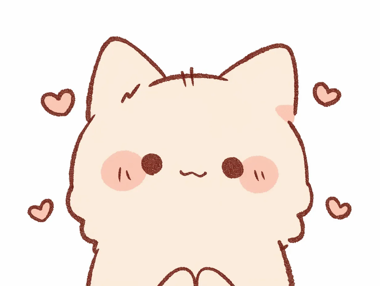 ゆるい白猫の正面アップイラスト｜顔を中心に描かれた白猫がやさしい雰囲気を漂わせます。ゆるい白猫をモチーフにしたデザインは、キャラクター商品や癒し系広告に活用しやすい表現です。