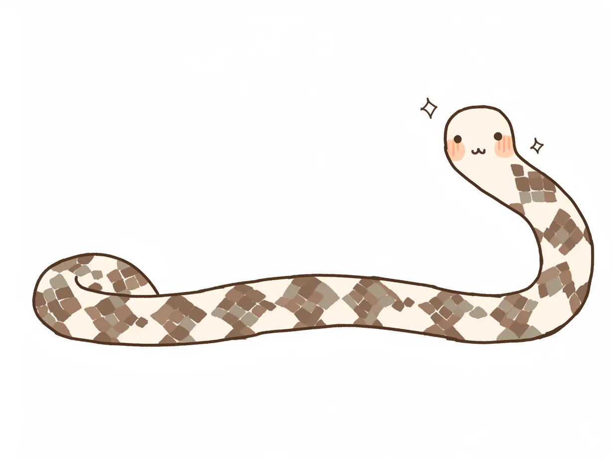 ゆるい蛇の模様付きイラスト｜茶色の模様を持つ蛇がかわいらしく描かれています。ゆるい蛇の柔らかいデザインは、癒し系キャラクターや自然関連のコンテンツに適したビジネス素材です。