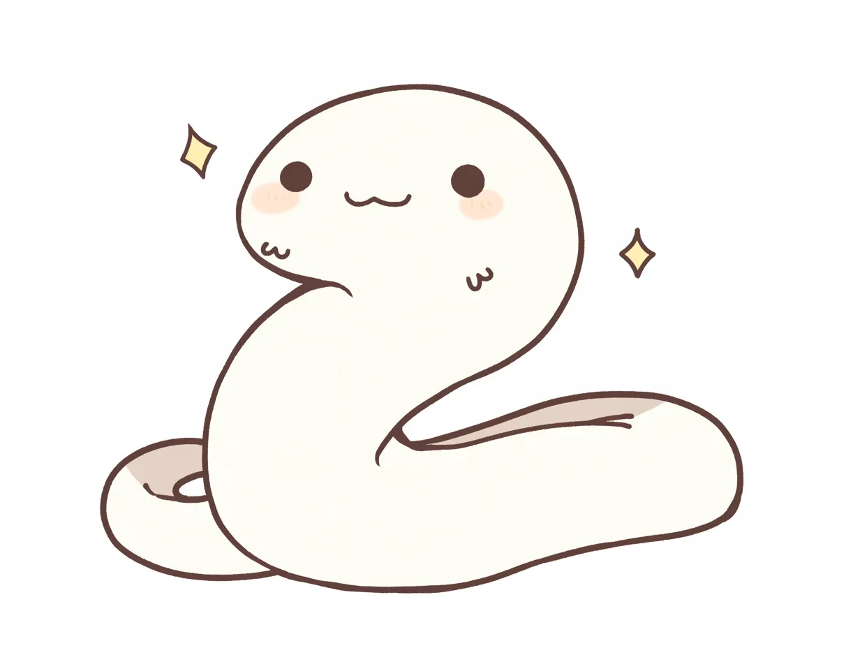 ゆるい蛇のとぐろ姿イラスト｜丸みを帯びたシンプルな蛇がとぐろを巻いて座るように描かれています。ゆるい蛇のデザインは、親しみやすさを伝える広告やイラスト素材に活用できます。