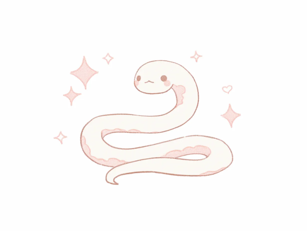 ゆるい蛇のふんわりピンクイラスト｜やさしいピンク色で描かれた蛇が柔らかい印象を与えます。ゆるい蛇のタッチは、癒しや可愛さを求める販促や女性向けデザインに適しています。