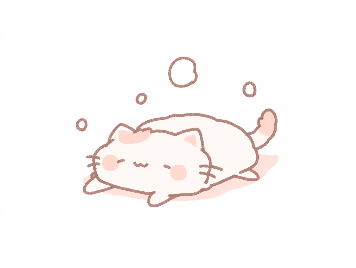 ゆるいかわいい寝そべりねこ｜寝そべったねこのシンプルな描写は、リラックス感を強調します。ゆるいかわいいスタイルは、癒しや休息をテーマにした広告やサービス紹介にぴったりの素材です。