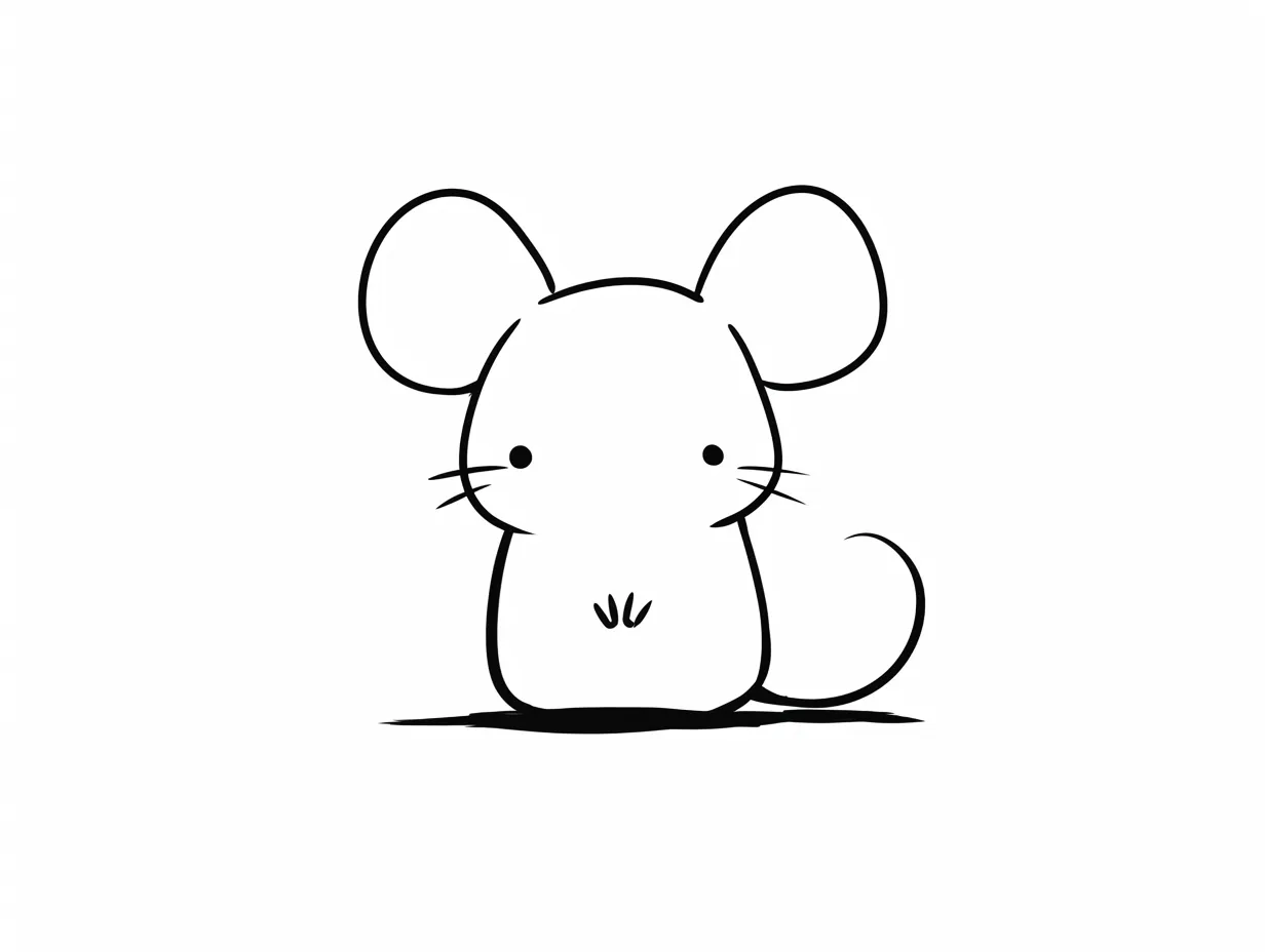 ゆるいネズミのミニマルイラスト｜極めてシンプルに描かれた姿で、不要な装飾を省いたミニマルな線画です。ゆるいネズミのやわらかな印象が際立ち、説明資料やビジネス文書のワンポイント素材として最適です。