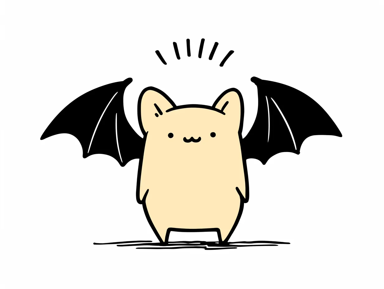 ゆるいコウモリのシンプル線画｜シンプルな線画で構成されたイラストは、親しみやすく軽やかな印象を与えます。ビジネス利用においても使いやすく、ゆるいコウモリのユニークさが資料やSNS投稿に柔らかさを加えます。