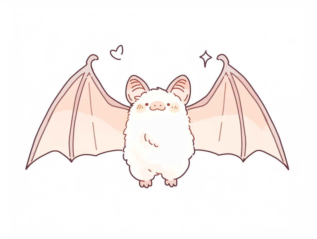 ゆるいコウモリのふわふわタッチ｜ふんわりとした描線と細やかな陰影が印象的で、優しい雰囲気を持たせています。ゆるいコウモリの柔らかさとかわいらしさを両立し、親しみを伝えるビジネスイラストに適しています。