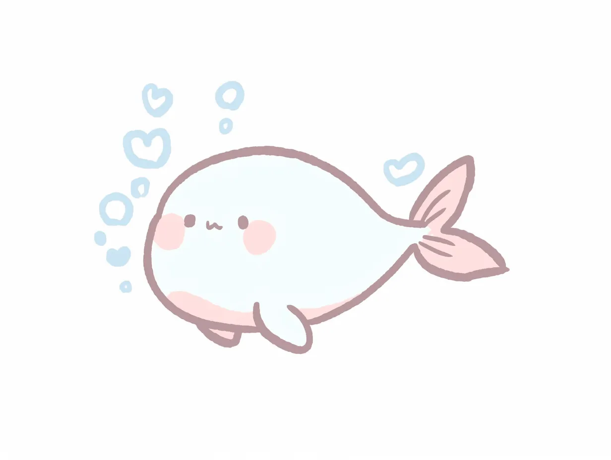ゆるいおしゃれイルカのイラスト｜まるみを帯びたフォルムとパステル調の色づかいが特徴的なイルカです。ゆるいおしゃれなデザインで、癒しや海をイメージさせるビジネスシーンに適しています。