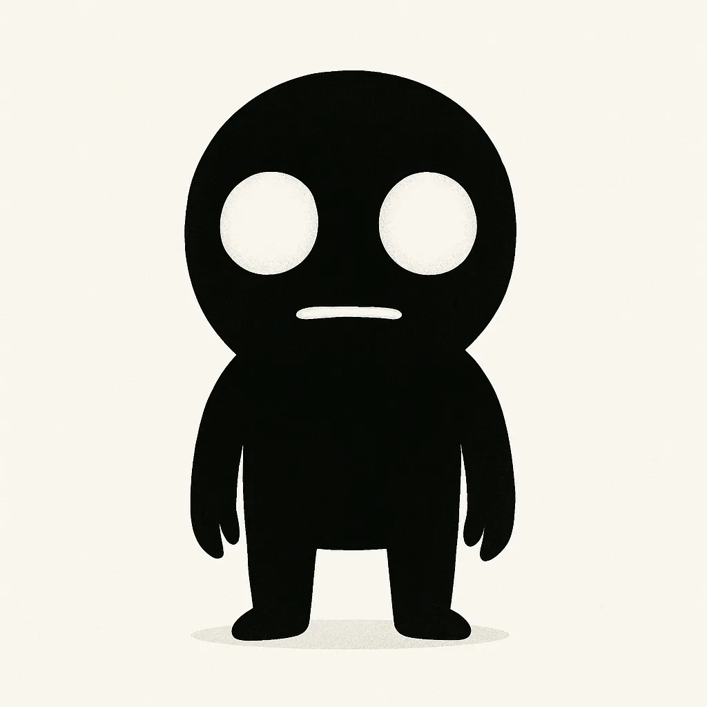 じっと立ってるだけで怖いキャラクター｜なにもしていないのに、存在だけで怖いという異様な佇まいのキャラ。シンプルな形なのに、静かで動かないその姿が不安をかきたてます。