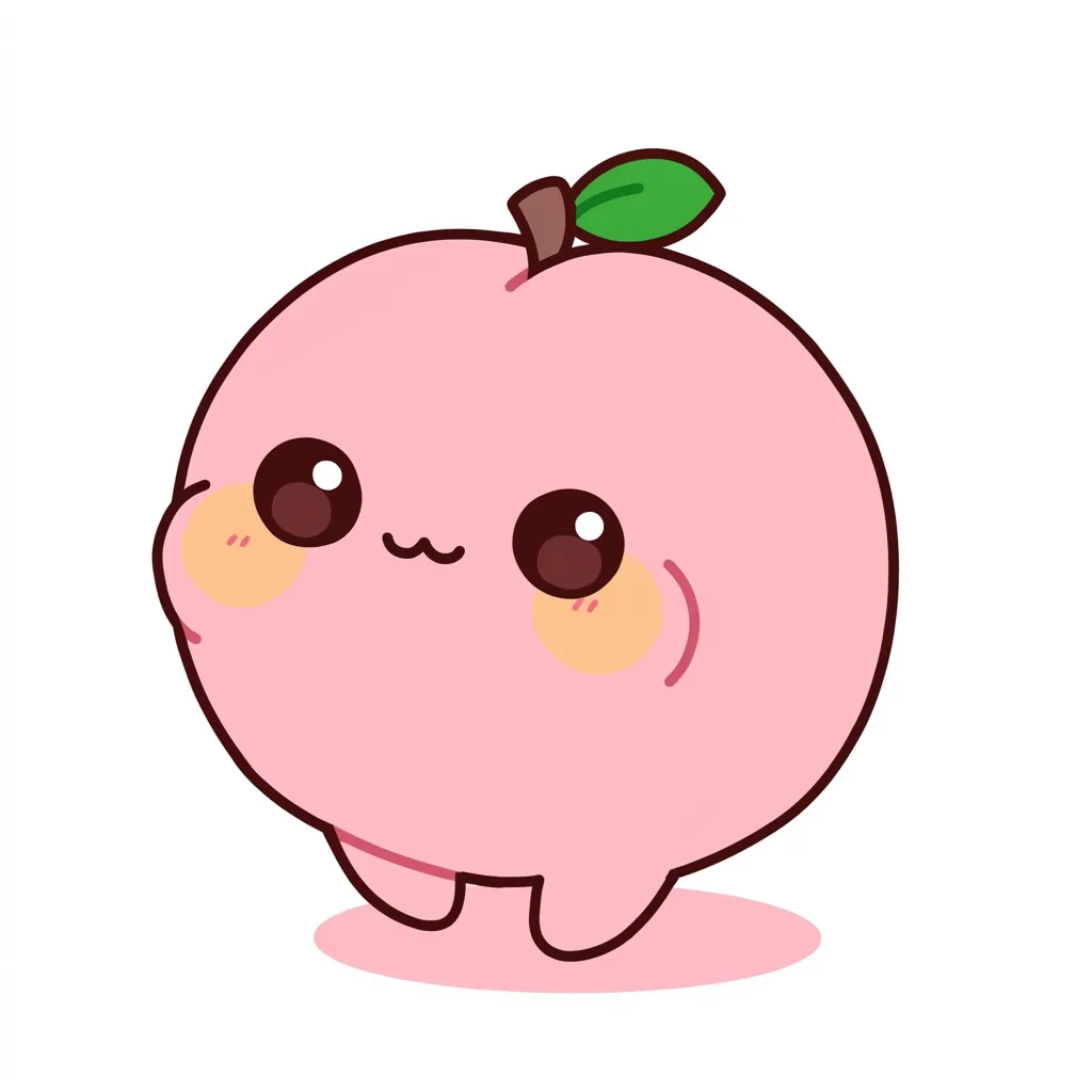 ふんわりピンクの桃キャラクター｜やわらかなピンクトーンで全体がまとめられた桃キャラクター。つぶらな瞳とまるいフォルムが優しく、ミニマルながら温かみのある癒し系の雰囲気に仕上がっています。