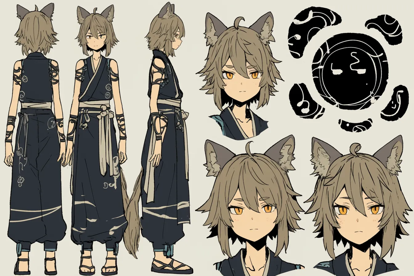 神秘の獣耳踊り子キャラクター｜和装と獣耳が融合した独特の装いが印象的な踊り子キャラクター。冷めた瞳と無駄のない動きが静かな舞を感じさせる。
