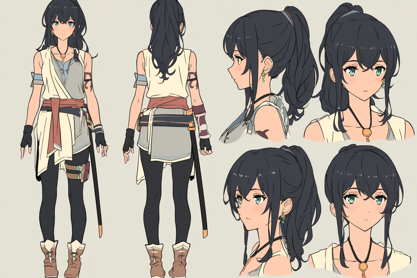 冒険者風の明るい剣士キャラクター|くすまない色彩と元気な表情が親しみやすさを際立たせ、軽装ながらも確かな武器を備える。等身大の魅力を放つ若き剣士キャラクターとして親近感が強い。