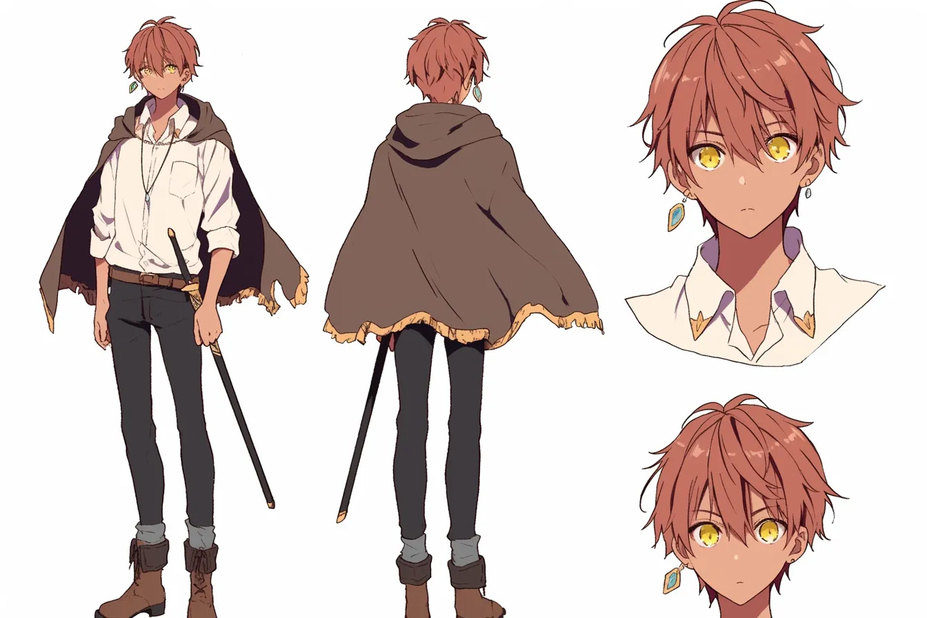 陽だまり色の純朴剣士キャラクター｜温かみのある髪色と柔らかな表情が、安心感と信頼を与える造形。飾り気のない服装の中に芯の強さを秘めた、素直な剣士キャラクターとして心を打つ。