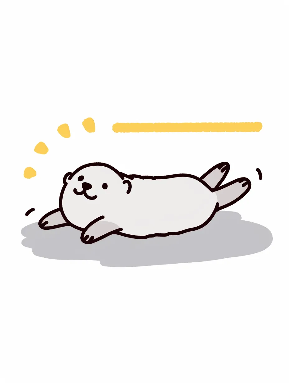 ぺたんこラッコのごろごろタイム｜シンプルな線と優しい色合いが特徴的なデザイン。のんびりと寝そべるラッコの姿が、かわいい印象を強調している。
