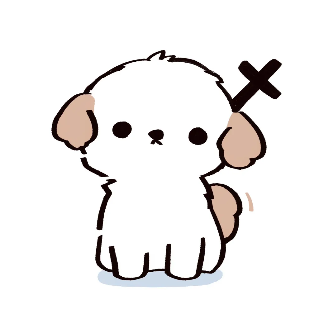 かわいい×ちび犬｜小さくて愛らしい犬が、控えめな仕草で×のマークを掲げています。シンプルながらも表情豊かで、ちょこんとした耳や丸い目が、無邪気な雰囲気を漂わせています。親しみやすいデザインです。