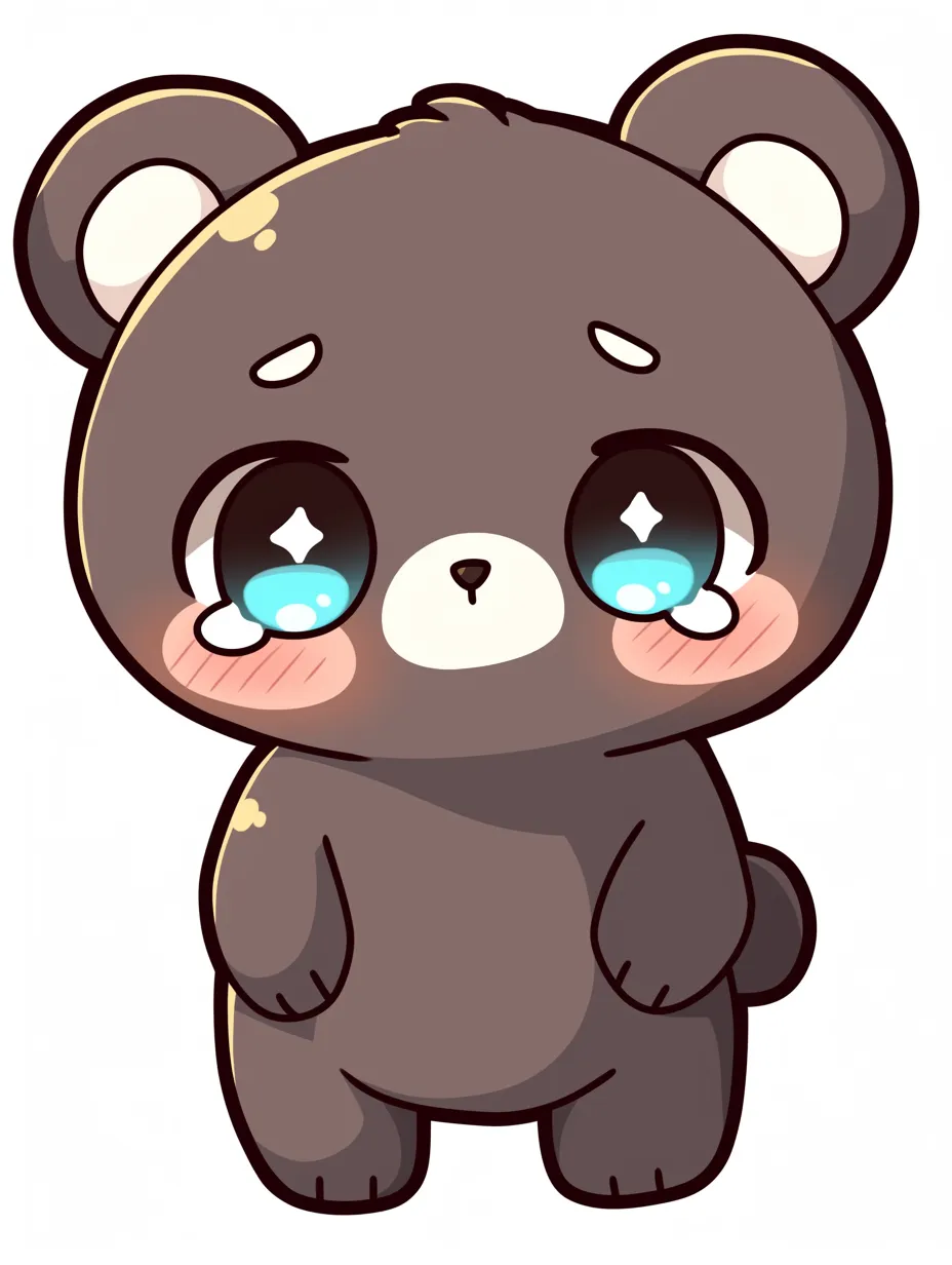 しょんぼり顔のかわいいくま｜涙を浮かべた表情と控えめなポーズが印象的なかわいいくま。シンプルな線と表情の切なさが、思わず抱きしめたくなる魅力を放っています。