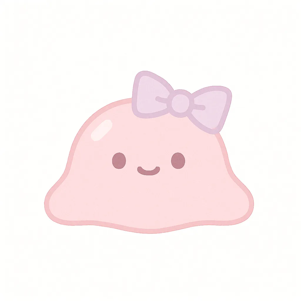 ゆめかわいいガーリーなスライム｜ぷるんとした質感をやさしいピンク色で描いたスライム。表面にほんのりリボンをのせて、やわらかくてキュートな印象に。シンプルな中にも愛らしさが漂います。