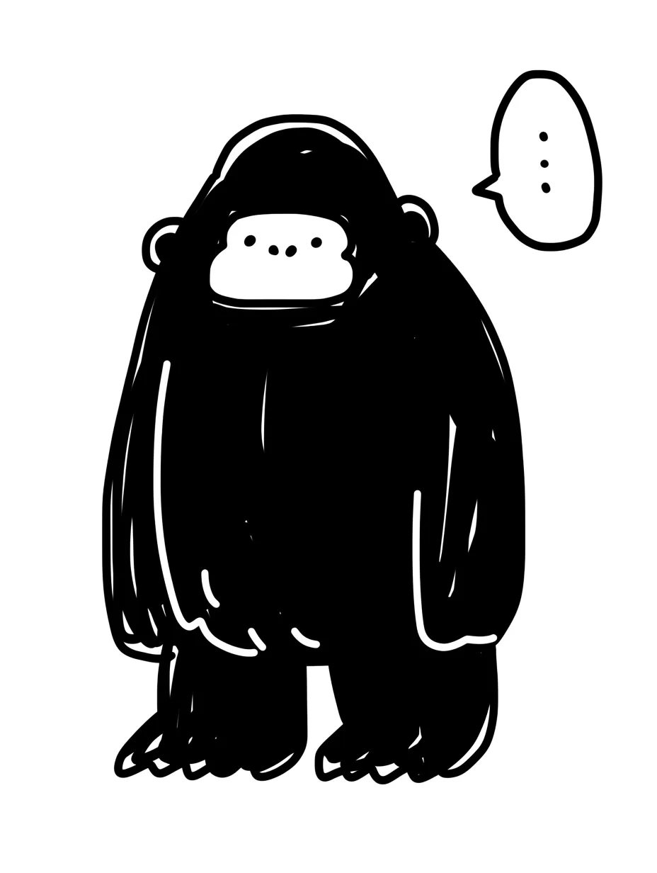 手書きゴリラの無言スタイル｜黒いシルエットのゴリラが、無言で立ち尽くすユニークなデザイン。シンプルな吹き出しがアクセントとなり、手書きゴリラの静かな存在感を強調している。